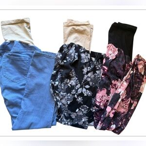 Motherhood Maternity Bundle. Size medium. Set of 3. Blue jeans, floral leggings.